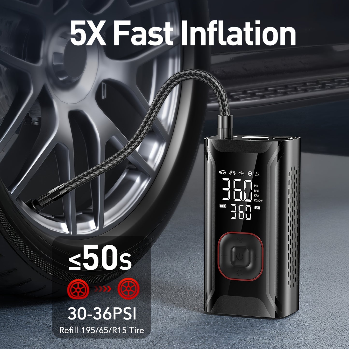 Tire Inflator Portable Air Compressor, Portable Air Compressor with Digital Gauge & LED Light, USB Rechargeable, 3X Fast Inflation, for SUV Cars Bikes Motorcycles & Sports Equipment And Ball, Black Friday Christmas 2026 New Y