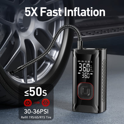 Tire Inflator Portable Air Compressor, Portable Air Compressor with Digital Gauge & LED Light, USB Rechargeable, 3X Fast Inflation, for SUV Cars Bikes Motorcycles & Sports Equipment And Ball, Black Friday Christmas 2026 New Y