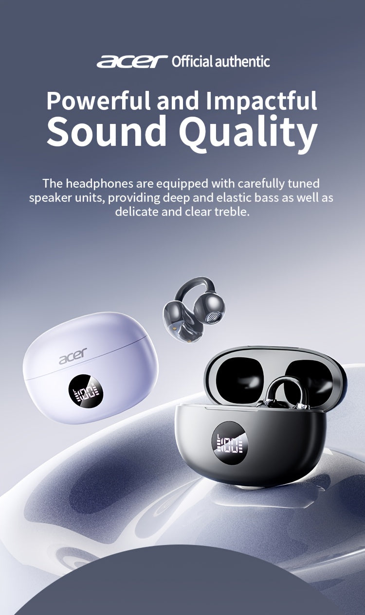 Acer 2025 new model back-to-school season TWS Wireless Headset Heavy Bass Stereo + Talking Noise Cancellation Ultra Long Lasting Sports Running hanging ear Low Latency Gaming Mode HIFI Audio Lightweight Touch Design Stylish D