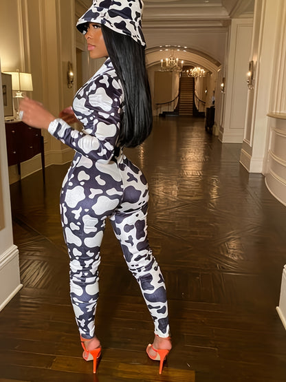 Women'S Camouflage Print Long Sleeve Jumpsuit with V-Neck, Button Detail, and Wide-Leg Pants - Casual All-Season Home & Casual Attire, Jumpsuit for Women, Comfortable Fashion, Stylish Button Detail
