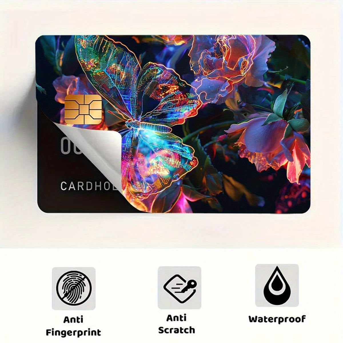 3pcs, 1pc spare Colorful Fluorescent Butterfly Pattern Sticker Set, Durable privacy stickers Suitable for Credit Cards, Transit Passes, Debit Cards, keys, and More, protects bank card
