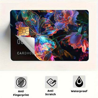 3pcs, 1pc spare Colorful Fluorescent Butterfly Pattern Sticker Set, Durable privacy stickers Suitable for Credit Cards, Transit Passes, Debit Cards, keys, and More, protects bank card