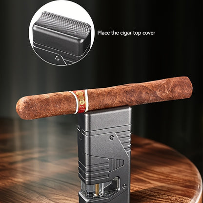 Cigar Lighter Torch Lighter Triple Flame Butane. Refillable Lighter with Cigar Holder, All-in-one Lighter, Stylish Men's Gift. Portable Lighter Perfect Suitable for Outdoor, Indoor, BBQ, Candle. Windproof Torch Lighter(Butane