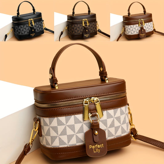 Perfect Lily Mini Crossbody Bag for Women - Vintage Geometric Pattern, Detachable Shoulder Strap, Zipper Closure, Polyester Lining, Ideal for Daily Commute, Work, Shopping, and Travel, Everyday Crossbody|Vintage Style Bag|Pol
