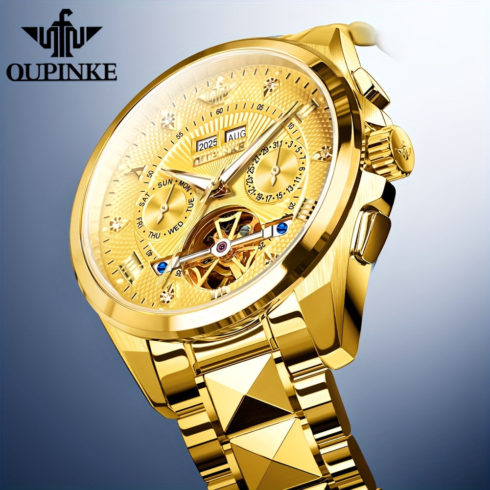 OUPINKE Men's Automatic Mechanical Watch with Dual Calendar (Day/Date), Luminous Hands & Roman Numeral - Luxury Business Watch, Analog Wristwatch with Mechanical Movement, No Required