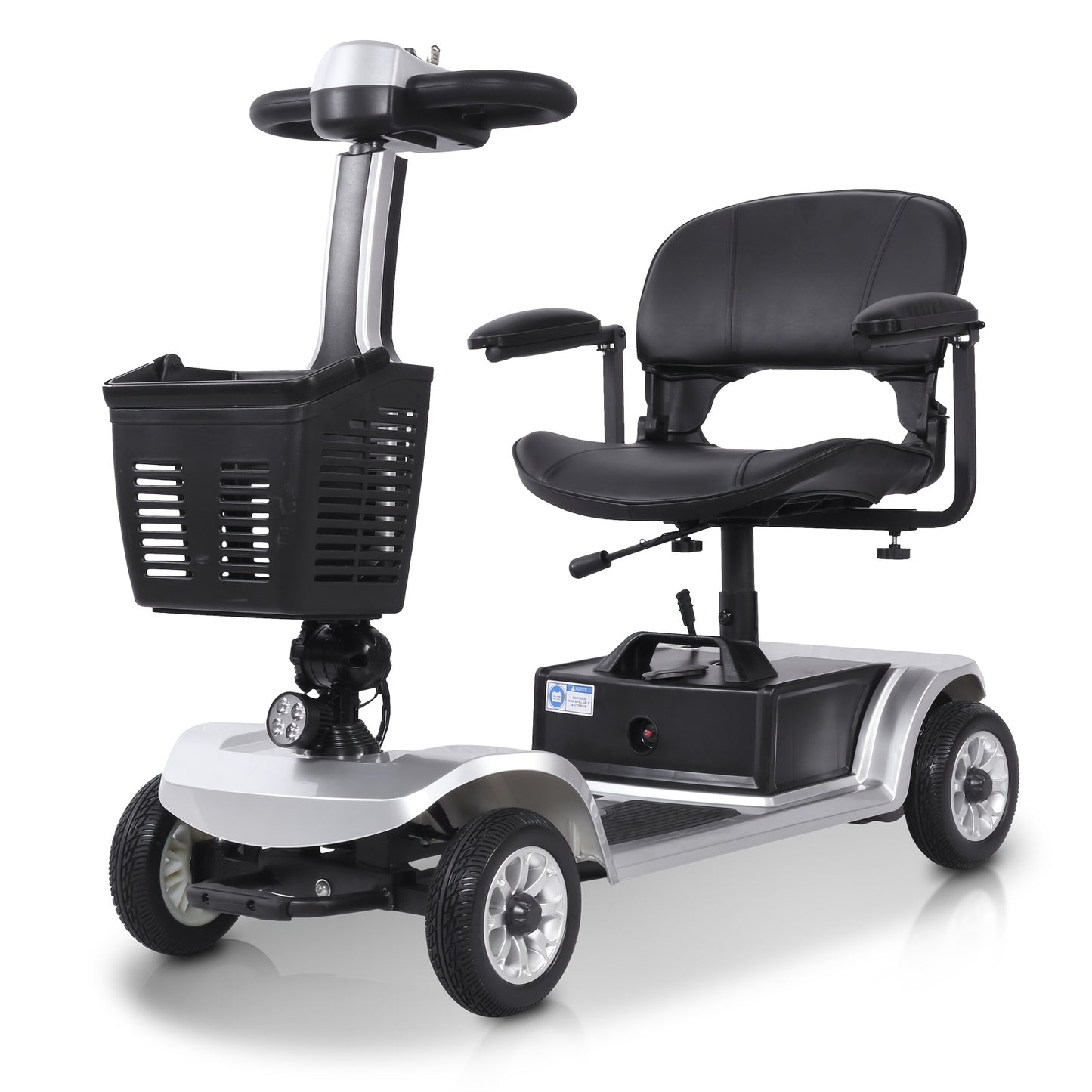 4-wheel Electric Mobility Scooter, Designed for Seniors And Individuals with Disabilities, 250W Motor, 12AH 3.73 Mph Top Speed, 12.4-mile Range, 360° Rotating Seat, LED Headlights, Detachable Battery And Basket, Foldable Des