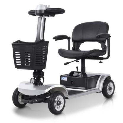 4-wheel Electric Mobility Scooter, Designed for Seniors And Individuals with Disabilities, 250W Motor, 12AH 3.73 Mph Top Speed, 12.4-mile Range, 360° Rotating Seat, LED Headlights, Detachable Battery And Basket, Foldable Des