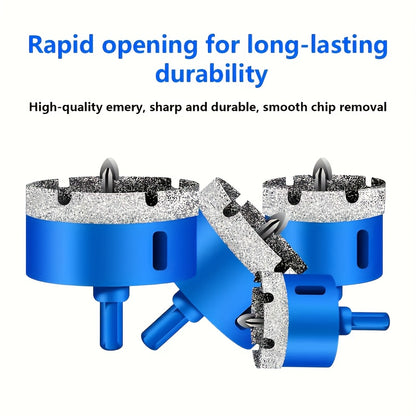 Dual Wet and Dry 18mm-35mm Diamond Hole Saw with Positioning Drill, Blue Surface | Suitable for Glass, Marble, Granite, Stone, and Porcelain, Each Set Includes a Wrench