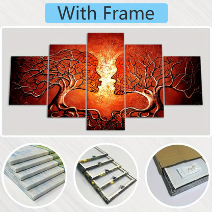 2D Flat, [2D FLAT] 5pcs Frame Artistic Tree Face Canvas Poster, Five Panel Scene Art, Modular Picture, Print Painting, Modern Art, Ideal Decor for Bedroom Living Room Kitchen Dorm, Wall Decoration, Gift for Family Friends, Mu
