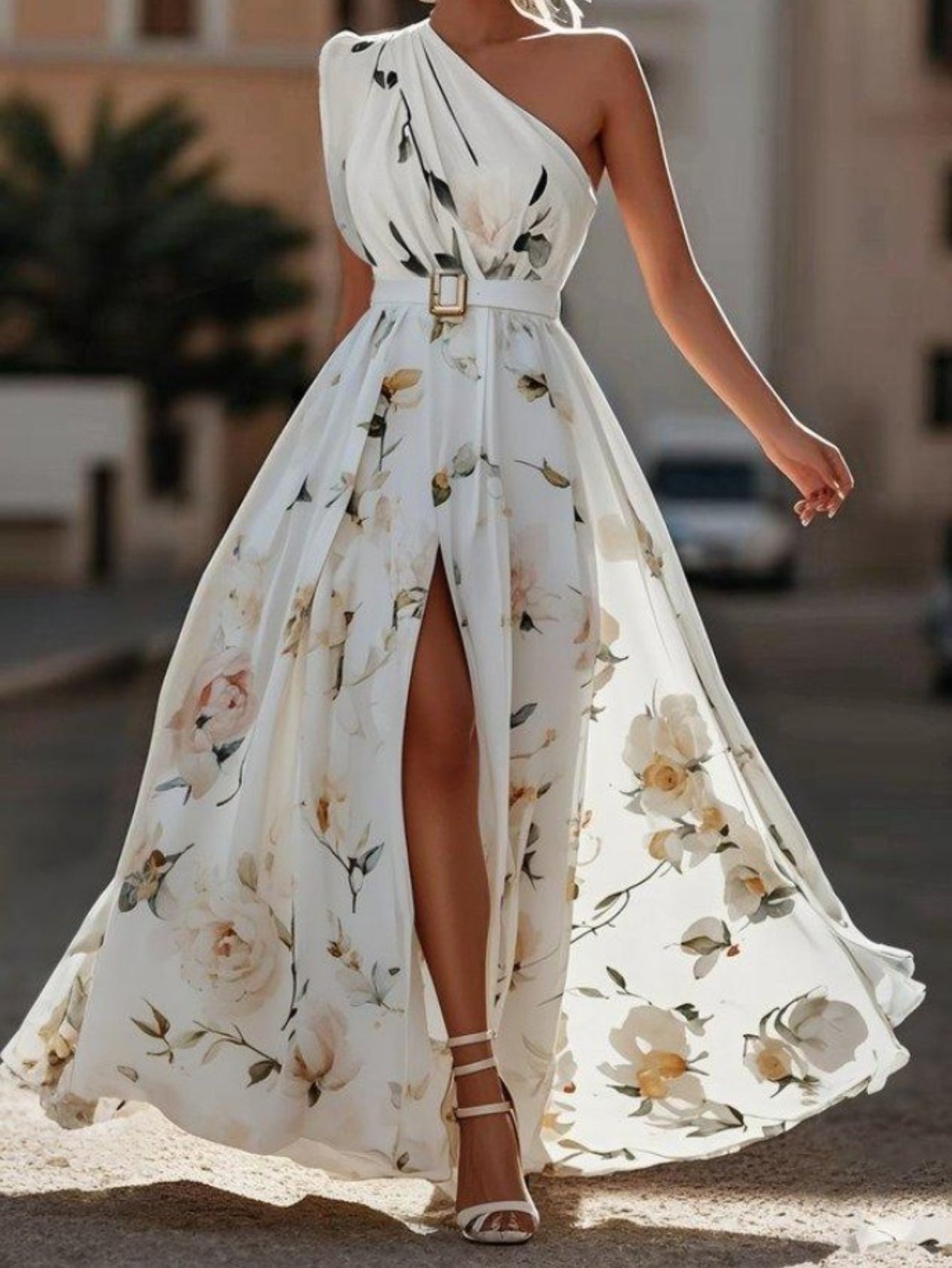 Plus Size, HERTALK Women's Off-Shoulder Digital Print Sleeveless Tank Dress with Belt Long Dress