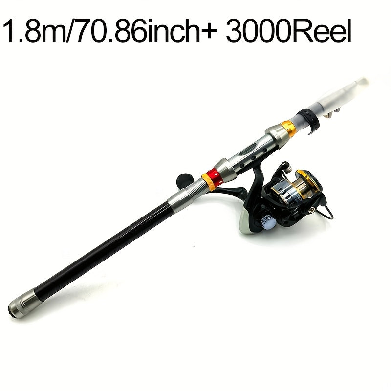 [GHOTDA Fishing Rod & Reel] GHOTDA Telescopic Fishing Rod & Reel Combo - 70-140 Inch Carbon Fiber, Lightweight, Adjustable, Medium-Fast Action, Super Hard, Freshwater & Saltwater, Spinning Technique, Portable, Foldable, Durab