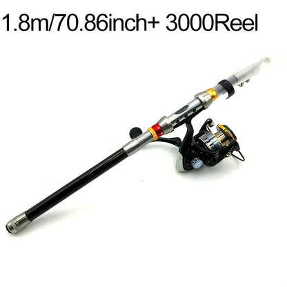 [GHOTDA Fishing Rod & Reel] GHOTDA Telescopic Fishing Rod & Reel Combo - 70-140 Inch Carbon Fiber, Lightweight, Adjustable, Medium-Fast Action, Super Hard, Freshwater & Saltwater, Spinning Technique, Portable, Foldable, Durab