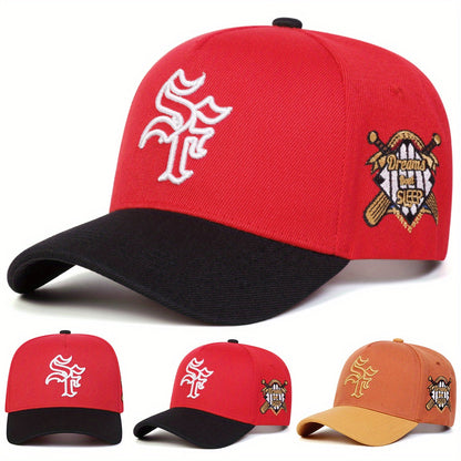 Men's Gothic SF Baseball Cap - Lightweight Adjustable Hat with SF Lettering, Red/Black/, Polyester Fill for Outdoor, Sports, Casual Attire - Casual Streetwear Hat, Baseball Hat, Outdoor Headwear, Stylish Contrast Design, Brea