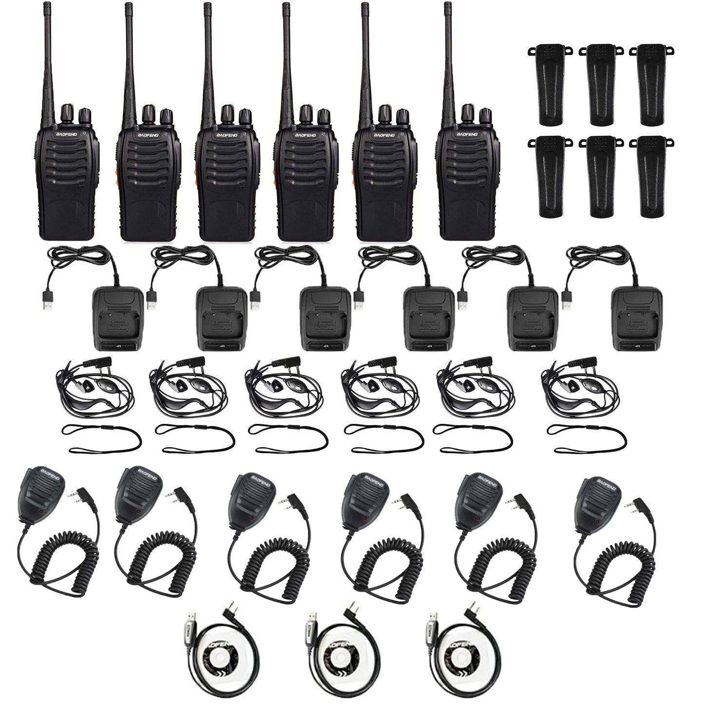 6pcs Walkie Talkie, Professional Two-Way Radios, Long Range UHF Communicator for Adults, Rechargeable Battery, Handheld 6pcs Walkie Talkie Set with Earpiece, Family Restaurant