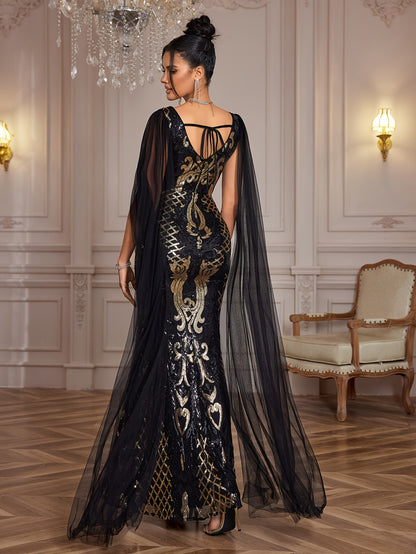 Fitted Dress - Sequin - V-Neck