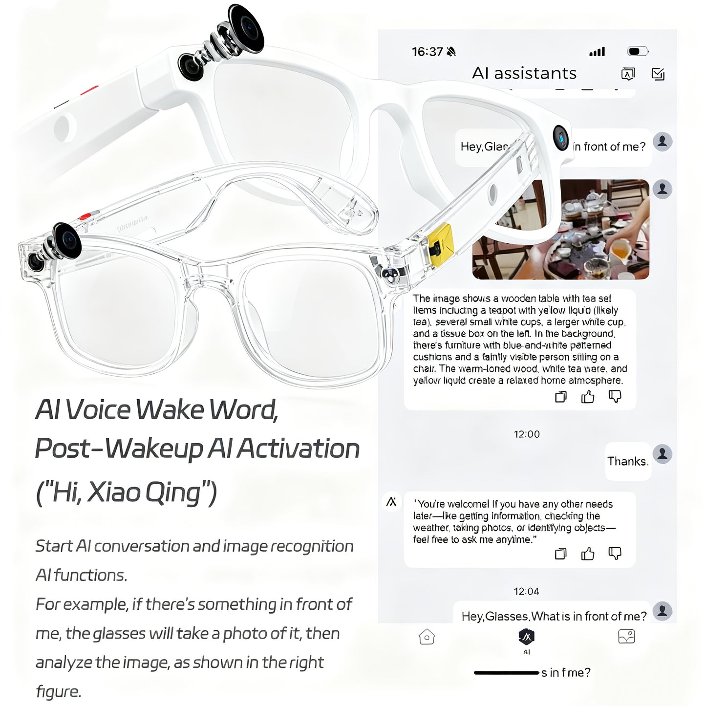 Smart Camera Glasses with Real-Time Translation in 160+ Languages, 1080P HD Video & 4K Motion Recording, Wireless Calling, Magnetic Fast Charging, Wireless, All-in-One Travel/Driving/Office Assistant, Compatible with Smartpho