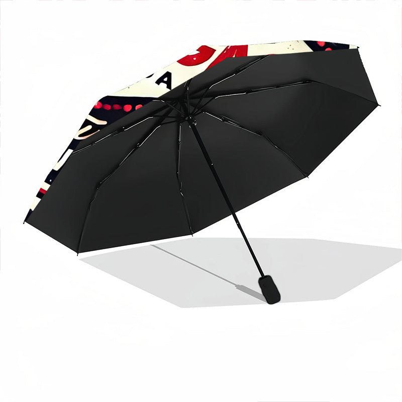 Las Vegas-Themed Open/Close Umbrella with Folding Mechanism - Heavy-Duty 8-Rib Iron Frame, All-Weather Portable Travel Umbrella with Design (Hearts, Spades, Dice, Poker) - Compact & Sturdy for Home, Travel, Outdoor - Ideal Gi