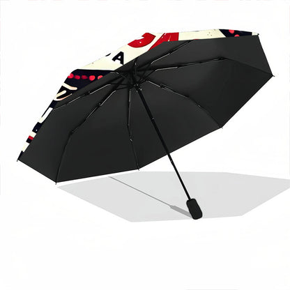 Las Vegas-Themed Open/Close Umbrella with Folding Mechanism - Heavy-Duty 8-Rib Iron Frame, All-Weather Portable Travel Umbrella with Design (Hearts, Spades, Dice, Poker) - Compact & Sturdy for Home, Travel, Outdoor - Ideal Gi