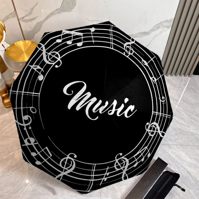 Automatic One-Button Open/Close Umbrella with Music Note Design - Compact Travel Umbrella, Windproof 8-Rib Shaft, Portable Folding Umbrella for Men & Women, Ideal for Commuting, Concerts, Everyday Use - Music Lover Gift, Outd