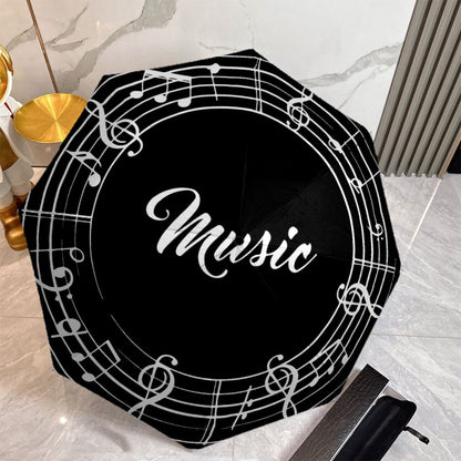 Automatic One-Button Open/Close Umbrella with Music Note Design - Compact Travel Umbrella, Windproof 8-Rib Shaft, Portable Folding Umbrella for Men & Women, Ideal for Commuting, Concerts, Everyday Use - Music Lover Gift, Outd
