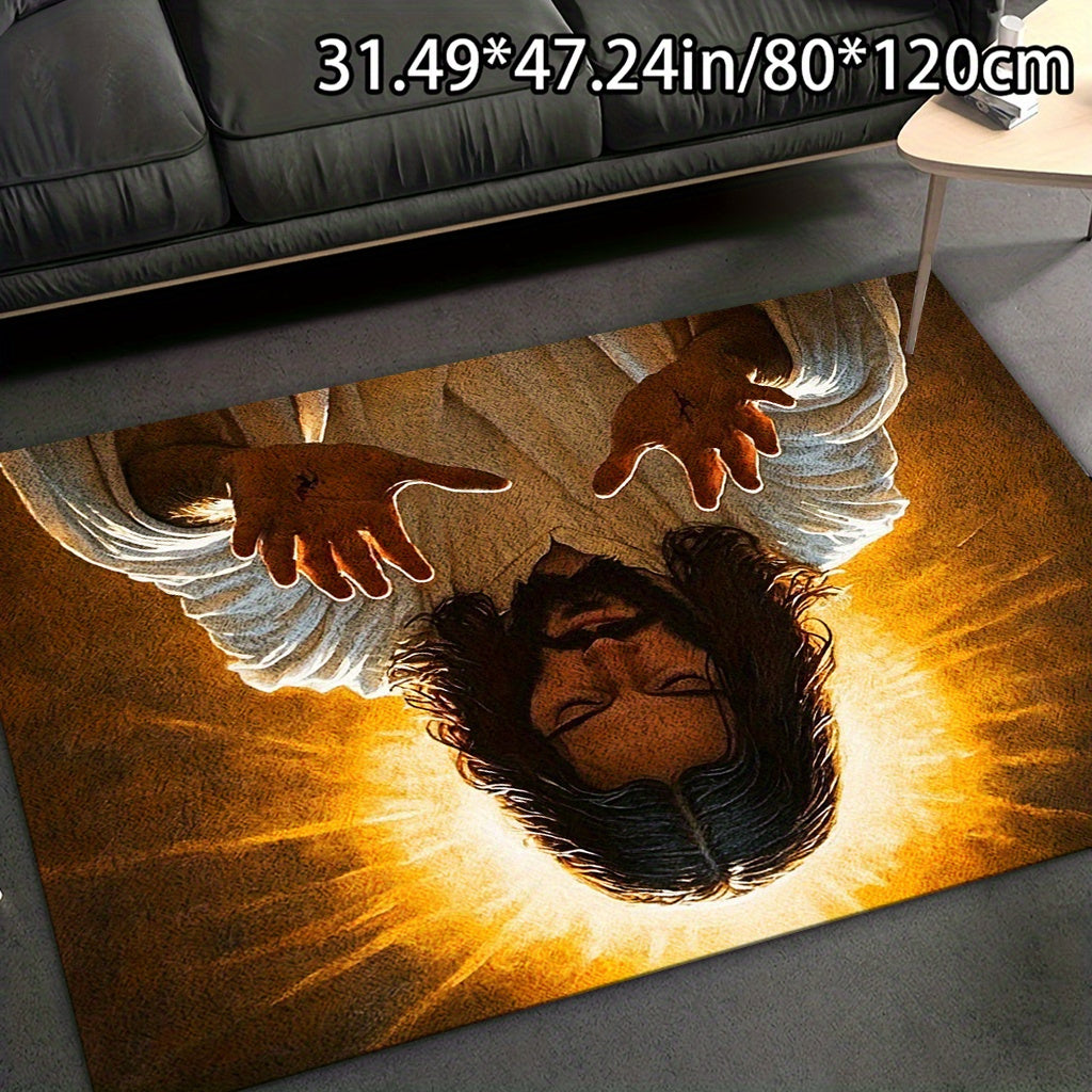Large Christian Floor Mat - Christ Religious Mat - Christ Design - Non-Slip Backing - Machine Washable Soft Mat - for Living Room, Bedroom, Kitchen