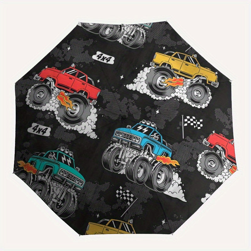 Monster Trucks Themed Automatic Umbrella - Portable Folding Umbrella with 8-Rib Durable Frame, Vibrant Monster Truck Design, Compact & Lightweight for Travel, Daily Use - Ideal Gift for Family & Friends, Umbrella for Travel,