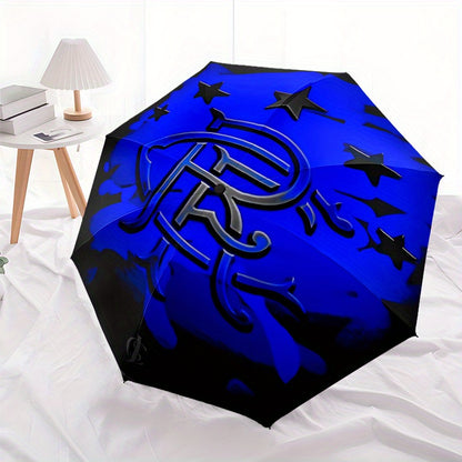 Rangers Design Automatic Folding Umbrella - Windproof 8-Rib Durable Frame, Portable Travel Umbrella with Blue & Black Star Pattern, Compact Foldable Design for Commuting, Hiking, Beach - Ideal Holiday Gift, Umbrella Heavy Dut
