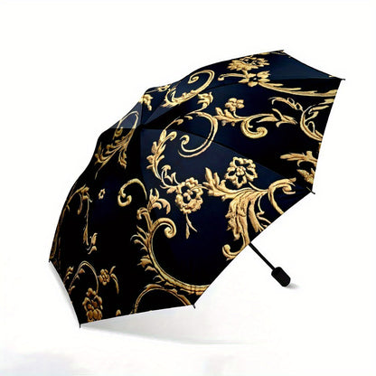 Automatic Folding Umbrella with Golden & Black Luxury Design - 8-Rib Compact Portable Umbrella with Handle & Automatic Opening System, Golden-Tip Canopy for &, Ideal Christmas/Birthday Gift (Casual & Formal Use) - Stylish Bla