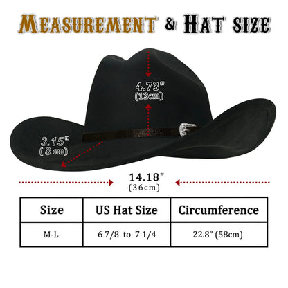 3pcs Western Hat Set with Decorative Leather Strap & Adjustable Metal Buckle - Classic Wide Brim Cowboy Hat, Unisex Black Western Hat for Men & Women, 100% Polyester Felt Material, Hand Washable - Western Costume Party, Cowbo