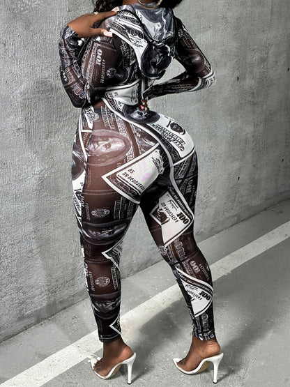 Full Lace Printed Fitted Jumpsuit, Ruched Neckline with Bag, Body-hugging Design, Stunning Neckline Back. The Wearable Face Body Wraps are Suitable for Women at All Ages, Making Anyone Smaller and Lovelier.