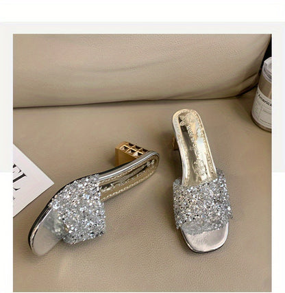 Women'S Chunky Heel Sandals - Slip-On Open-Toe High Heels with Ankle Strap, Golden Glamorous Party Shoes for Formal Events, Weddings, Nightouts - Cushioned Insole & Non-Slip PVC Sole - Available in Wide Widths (Women'S Summer