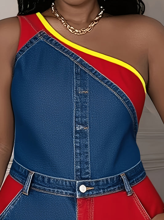 2025 Popular Summer Single Shoulder Women's Jumpsuit Suitable for Daily Casual Wear, Sleeveless Printed Jumpsuit