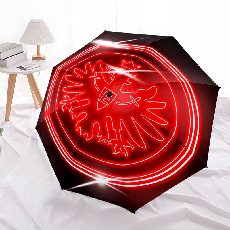 Frankfurt Neon Sign Automatic Folding Umbrella - 8-Rib Durable Windproof Design, Portable Travel Umbrella with Vibrant Red & White Neon Artwork, Compact & Lightweight for Commuting, Gifts, Commuting Umbrella, Stylish Umbrella