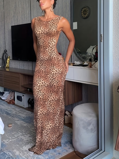Backless Leopard Print Long Dress YQ001