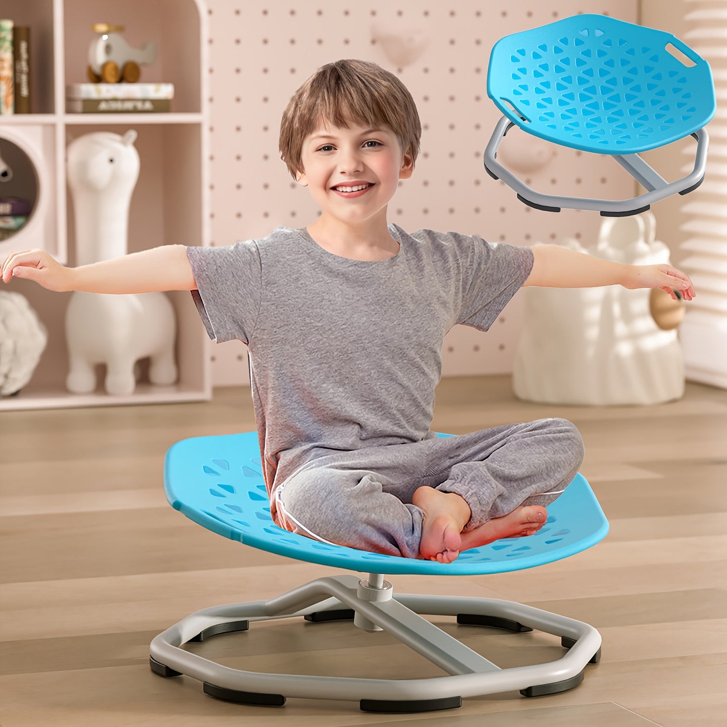 Autism Swivel Chair for Kids & - Heavy-Duty Sensory Spinning Chair with Non-Slip Base, Ergonomic Design & Sturdy Metal Frame - Manual Operation, Easy-Clean Surface for Boys & Girls - Ideal for Sensory Processing Disorder, Mot
