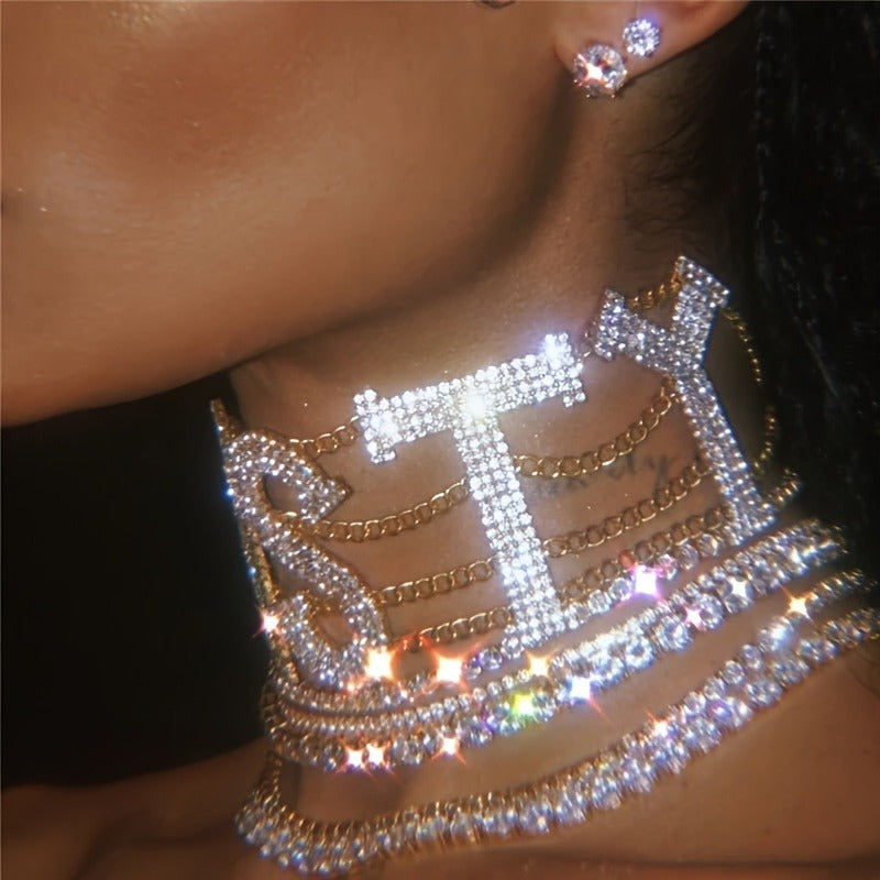 1pc European and American style NASTY letter necklace exaggerated rhinestone claw chain fashionable sexy punk neckline Women's style