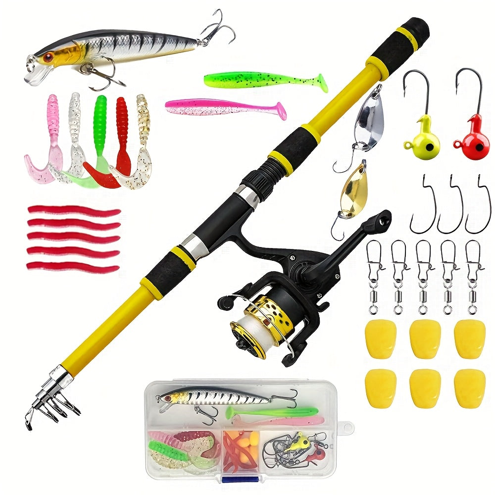 [Spinning Fishing Combo] Telescopic Spinning Fishing Rod and Reel Combo | 1.8m Rod with 5.2:1 3BB Reel, Max Drag 5kg - Full Fishing Accessories Kit Set