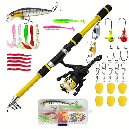 [Spinning Fishing Combo] Telescopic Spinning Fishing Rod and Reel Combo | 1.8m Rod with 5.2:1 3BB Reel, Max Drag 5kg - Full Fishing Accessories Kit Set