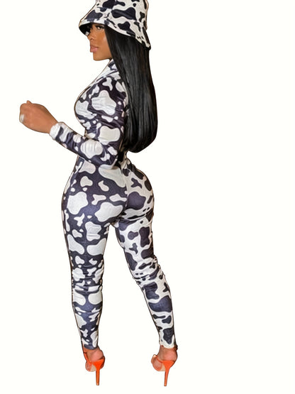 Women'S Camouflage Print Long Sleeve Jumpsuit with V-Neck, Button Detail, and Wide-Leg Pants - Casual All-Season Home & Casual Attire, Jumpsuit for Women, Comfortable Fashion, Stylish Button Detail