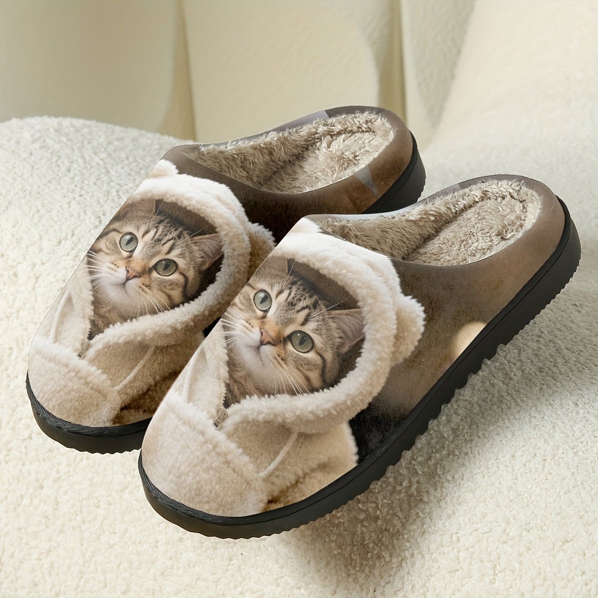 Cozy Cat Print Slip-On Slippers - Soft Fabric, Non-Slip TPR Sole, All-Season Comfort, DIY Print Design, Winter Warmth, Casual Style, Hand Washable, Allseason Slippers|Cozy Slipon Shoes|Fabric Upper Slippers