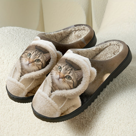 Cozy Cat Print Slip-On Slippers - Soft Fabric, Non-Slip TPR Sole, All-Season Comfort, DIY Print Design, Winter Warmth, Casual Style, Hand Washable, Allseason Slippers|Cozy Slipon Shoes|Fabric Upper Slippers