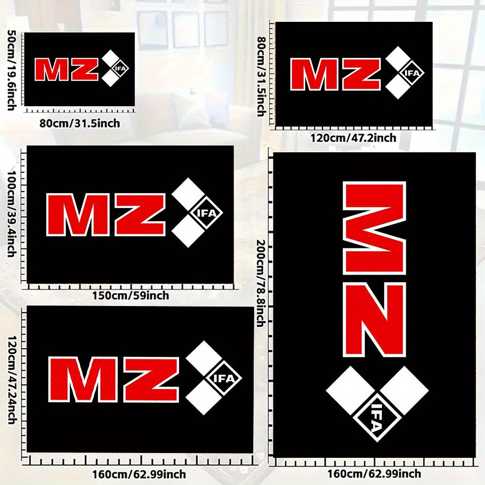 Extra Large Modern Black & Red MZ Lettering Area Mat - Heavy-Duty Non-Slip Backing, Machine Washable Mat for Living Room, Bedroom, Office - Red & White Bold MZ Lettering