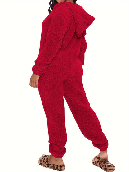 Women's Hooded Bear Ears Plush Onesie Pajamas Loungewear, Home Loungewear, Sleepwear for Women, Playful Pajamas, Cute Onesie, Machine Washable, Durable Sleepwear, Fullbody Sleepwear, Plush Sleep Suit, Cozy Home Wear, Adult Wo