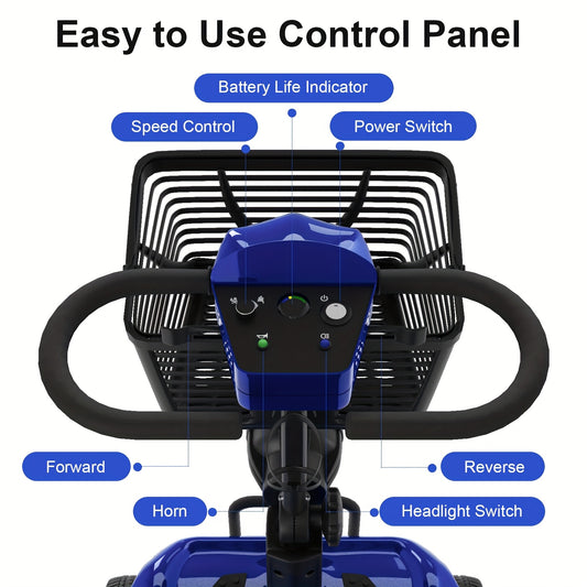All-Terrain Foldable Mobility Scooter for Adults - 250W High-Speed Motor, 14-Mile Range, 265lbs Capacity, Large 8" Wheels with Shock Absorption, LED Headlight & Horn, Basket & Cup Holder - Grass, Gravel, Hills, Lawns, Sidewal