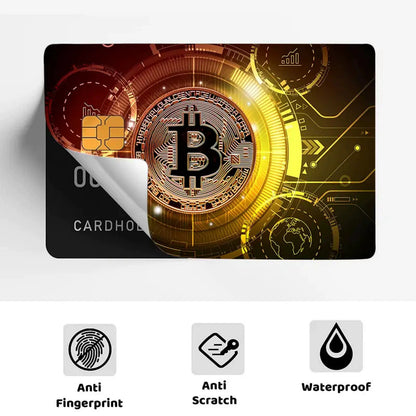5pcs Set 2025 New Bitcoin Credit Card Skins - Holographic Gloss PVC/Scratch-Resistant Stickers with Bitcoin Logo & Emblem, Permanent Adhesive Removal (No Residue) for Crypto Cards, Collectible for DFeva Enthusiasts