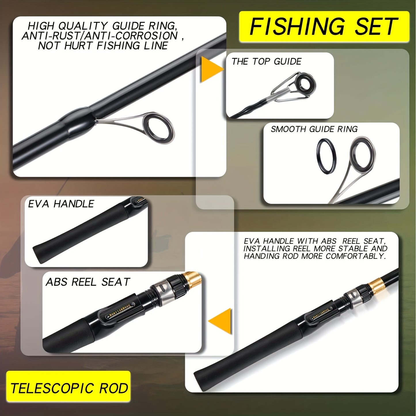 SOUGAYILANG Heavy-Duty Carbon Fiber Fishing Rod & Reel Combo with 5.0:1 Gear Ratio Spinning Wheel, Medium Power Fast-Retraction Line System, Complete Lure Kit (Hooks, Beads) - All-in-One Freshwater Bass Pike Trout Fishing for