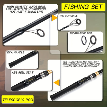 SOUGAYILANG Heavy-Duty Carbon Fiber Fishing Rod & Reel Combo with 5.0:1 Gear Ratio Spinning Wheel, Medium Power Fast-Retraction Line System, Complete Lure Kit (Hooks, Beads) - All-in-One Freshwater Bass Pike Trout Fishing for