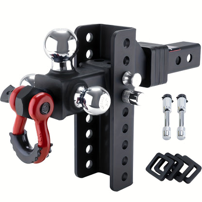 TYT Heavy Duty Adjustable Trailer Hitch Tri-Ball Mount With Locks&Pin&Rotatable Tow Shackle, Fits 2-in Receiver, 6-7/8" Rise/Drop, 1-7/8" & 2" &2-5/16" Ball