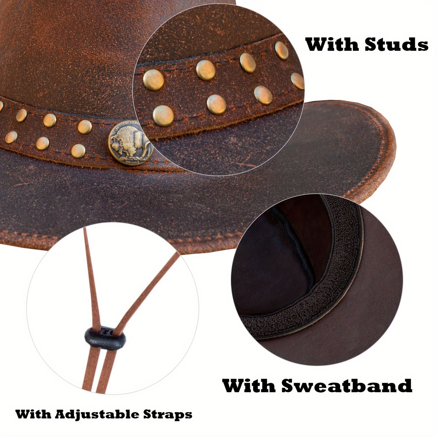 1pc SideWinder Australian Cowboy Leather Hat Unisex Adult For Men And Women Shapeable Outback Western Style Wide Brim, Lightweight Top-Grain Leather, High Quality &, Adjustable Chin Cord, Festival Accessory, Unisex Outdoor He