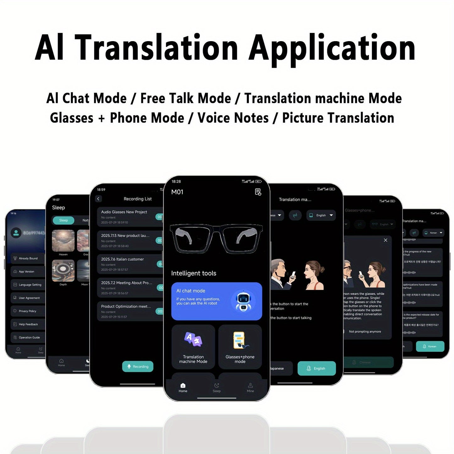 AI Translation Smart Glasses with 160+ Languages Support, Built-in, Charging, Photochromic Lens & Voice Call/Music/Translation - Real-Time Language Interpreter, Smart Glasses for Men & Women,, Driving, Office, Smart Audio Gla